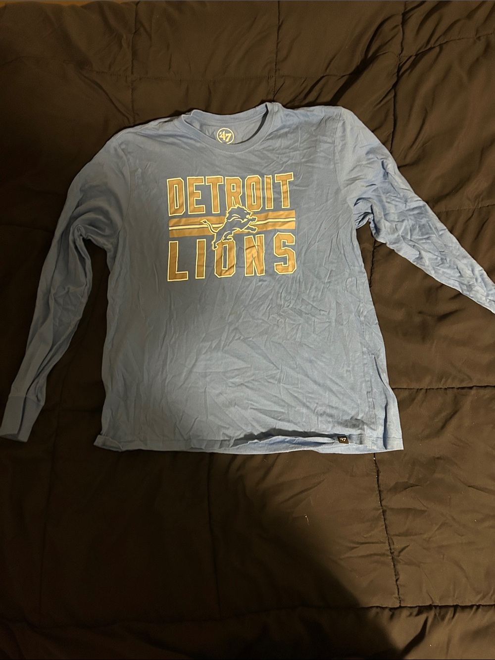 '47 Detroit Lions Sky Blue Long Sleeve Tee with Gold Logo